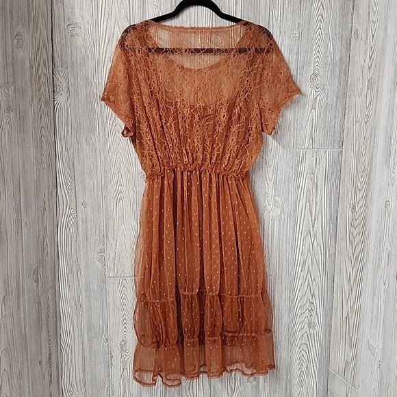 Vero Moda Orange Lace Midi Dress - Picture 2 of 13